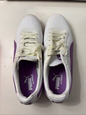 Puma White and Purple Women's Low-Top Sneakers
